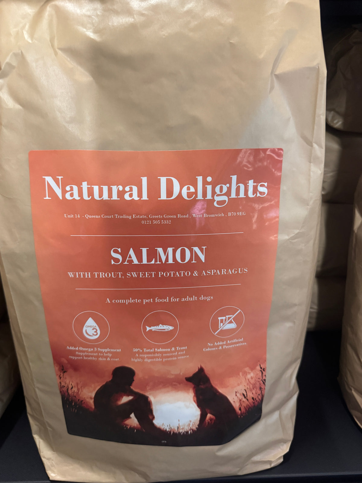 Natural Delights Salmon and Trout with Sweet Potato and Asparagus dog kibble